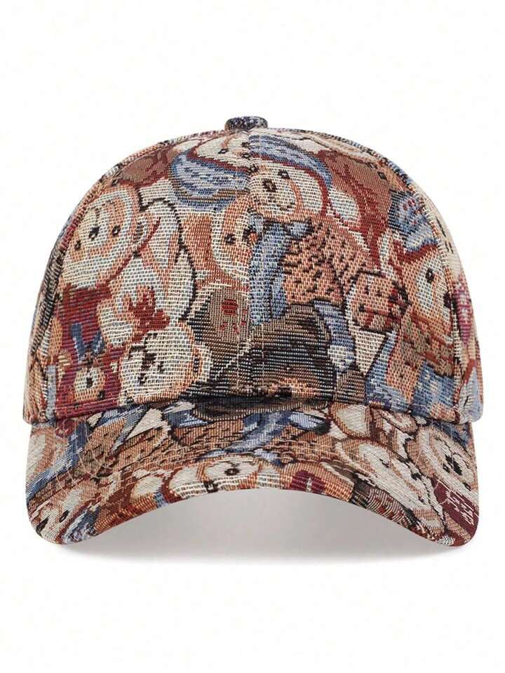 1pc Women's Adjustable Cartoon Bear Printed Baseball Cap, Outdoor Sun Protection Casual Cap For Spring And Autumn Travel Or Beach Vacation