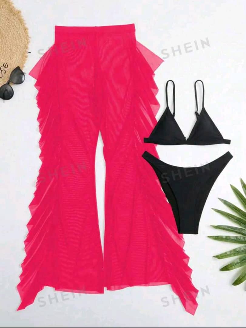 Swim Summer Beach Women Solid Color Mesh Sheer Boho Beach Cover-Up Pants