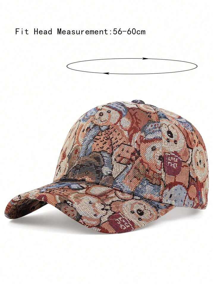 1pc Women's Adjustable Cartoon Bear Printed Baseball Cap, Outdoor Sun Protection Casual Cap For Spring And Autumn Travel Or Beach Vacation