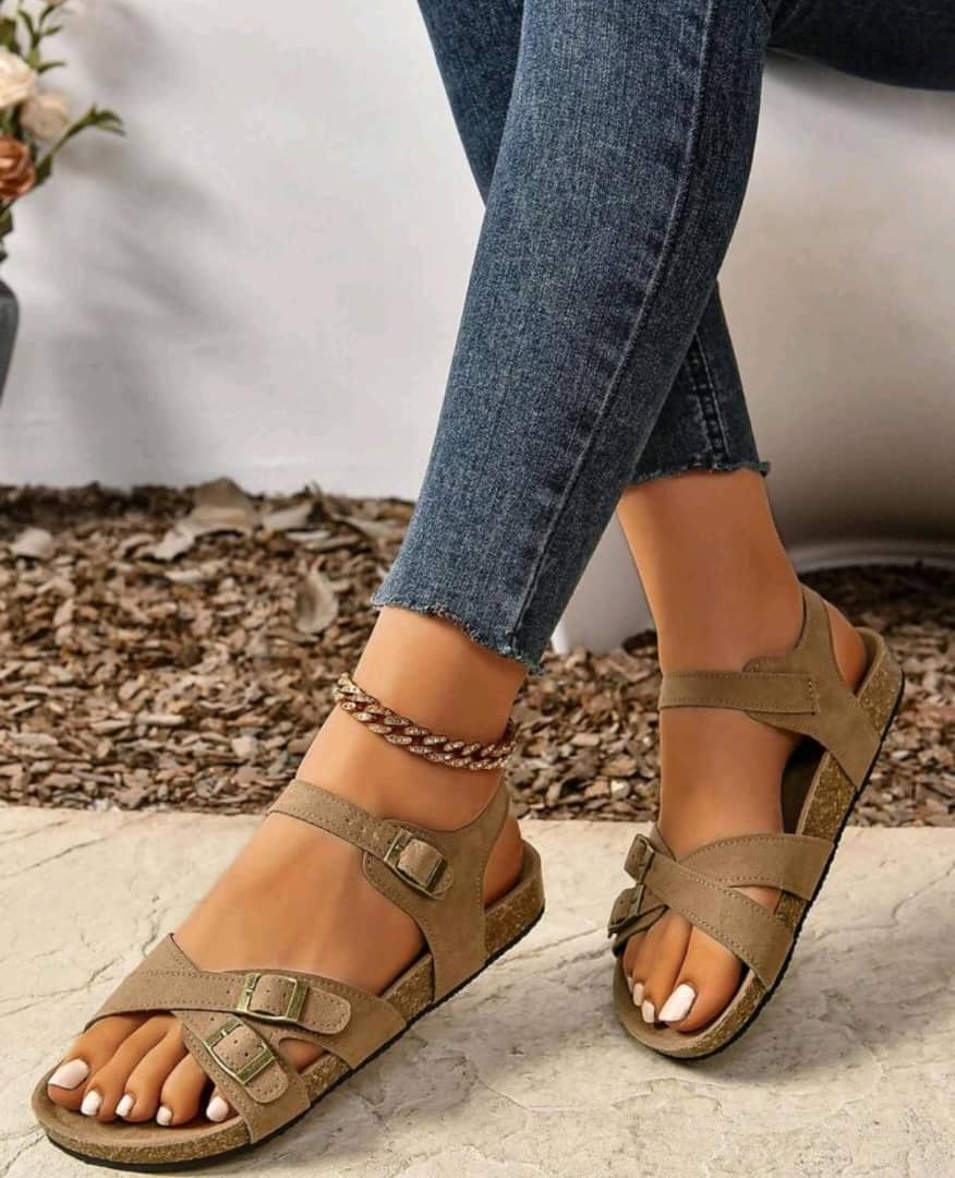 Summer New Style Slouchy Cork Bottom Fashionable Versatile Slip-On Sandals