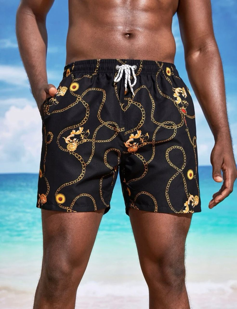 Manfinity Swimmode Men Chain Print Swim Trunks