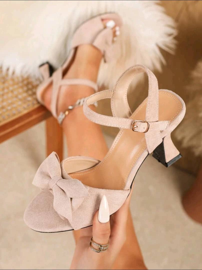 8cm Chunky Heel Faux Suede Women Sandals With Bowknot, Peep Toe, Round Toe, Fashion