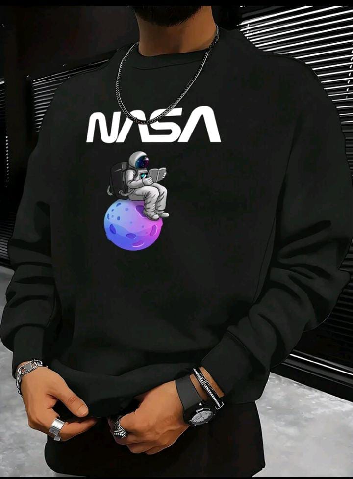 Men Astronaut & Letter Graphic Thermal Lined Pullover