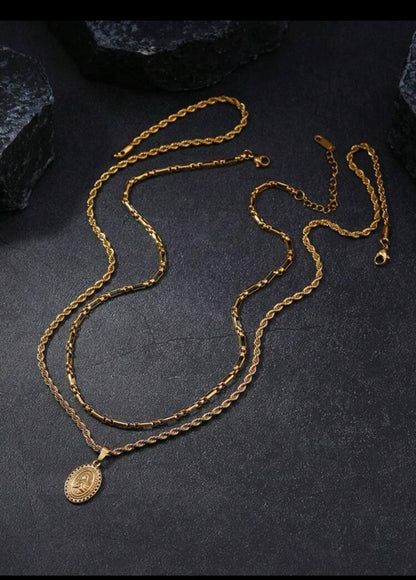 2pcs Fashionable 18K Gold Plated Stainless Steel Buddha Pendant Necklace Set, Suitable For Men And Women Everyday Wear