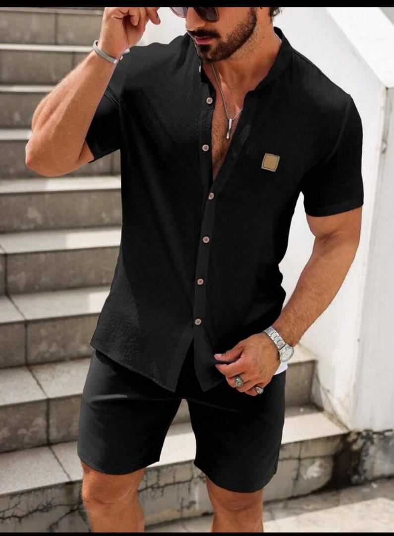 Manfinity Homme Men Patched Detail Short Sleeve Shirt & Shorts For Summer