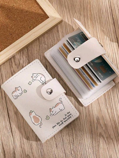 Simple Cartoon Cat Card Holder Wallet Cute Women Small Capacity ID Card Case High Capacity Multi Card Slot Cash Coin Pouch For Driver License