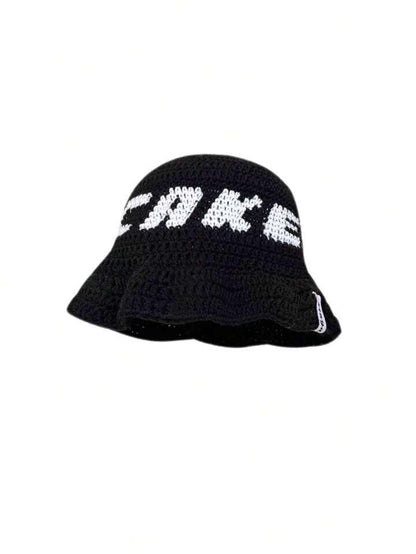 1pc Fashionable Handmade Crochet Knitted Bucket Hat With Letters For Women,School