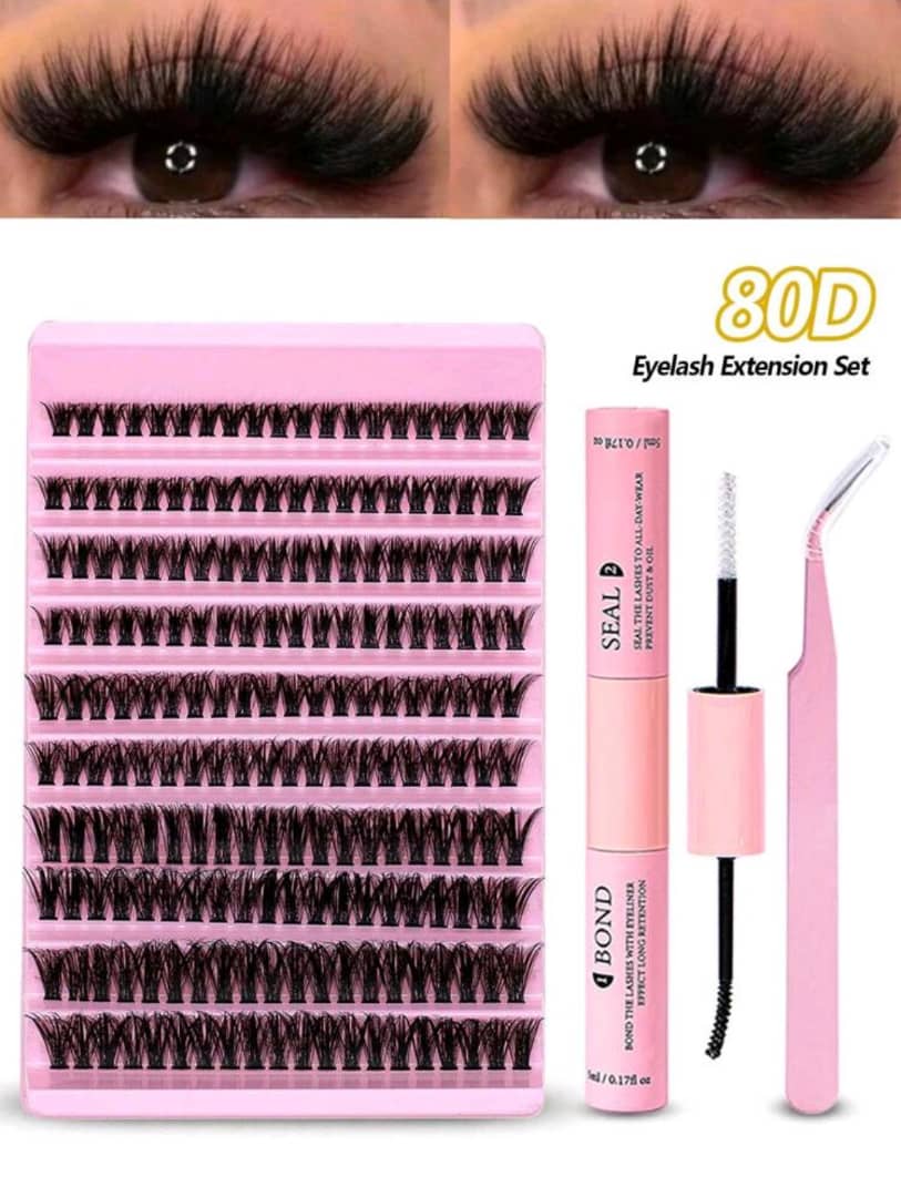 DIY Eyelash Extension Kit 200pcs Individual Lashes Cluster D Curl, 8-16mm Mix Lash Clusters With Lash Bond And Seal And Lash Applicator Tool For Self Application At Home (40D-0.07D-8-16MIX KIT)