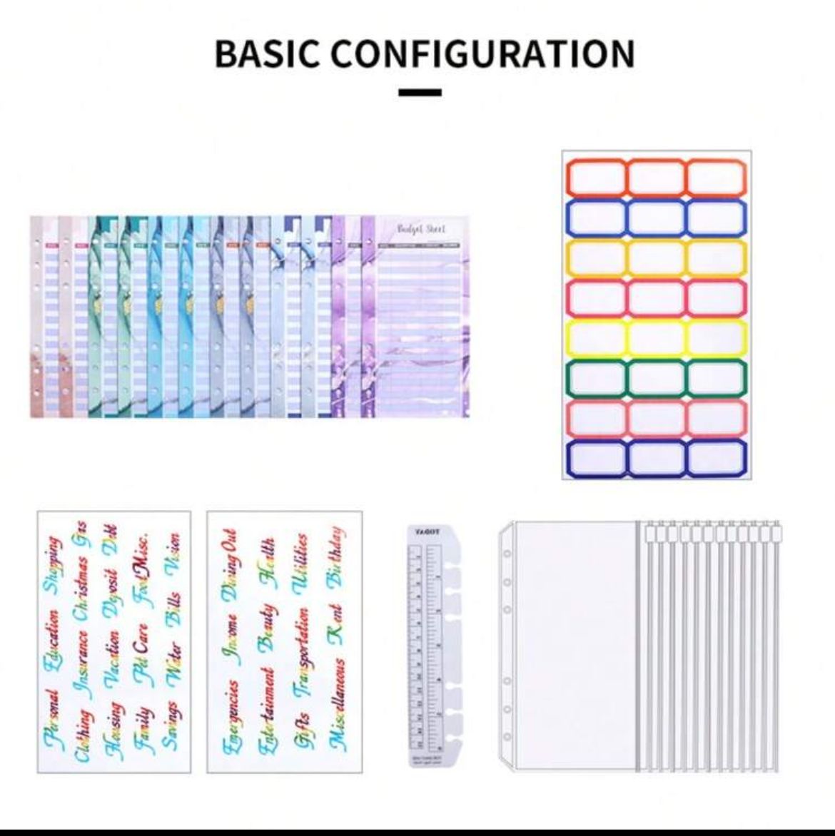 The New Cash Storage Plan For 2024 Can Meet Current Storage Needs, Equipped With 12 Zipper Pockets, 12 Month Schedule, 2 English Labels, 24 Grid Stickers, And A Ruler