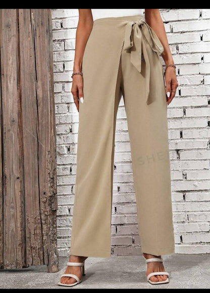 Privé Solid Tie Front Straight Leg Pants