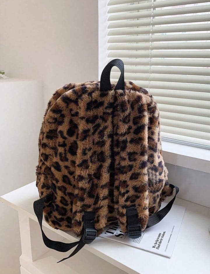 Allover Leopard Pattern Fluffy Backpack, Bag For School For CollegeSchool Bag