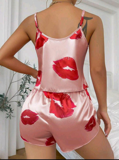 Lip Print Satin PJ Set