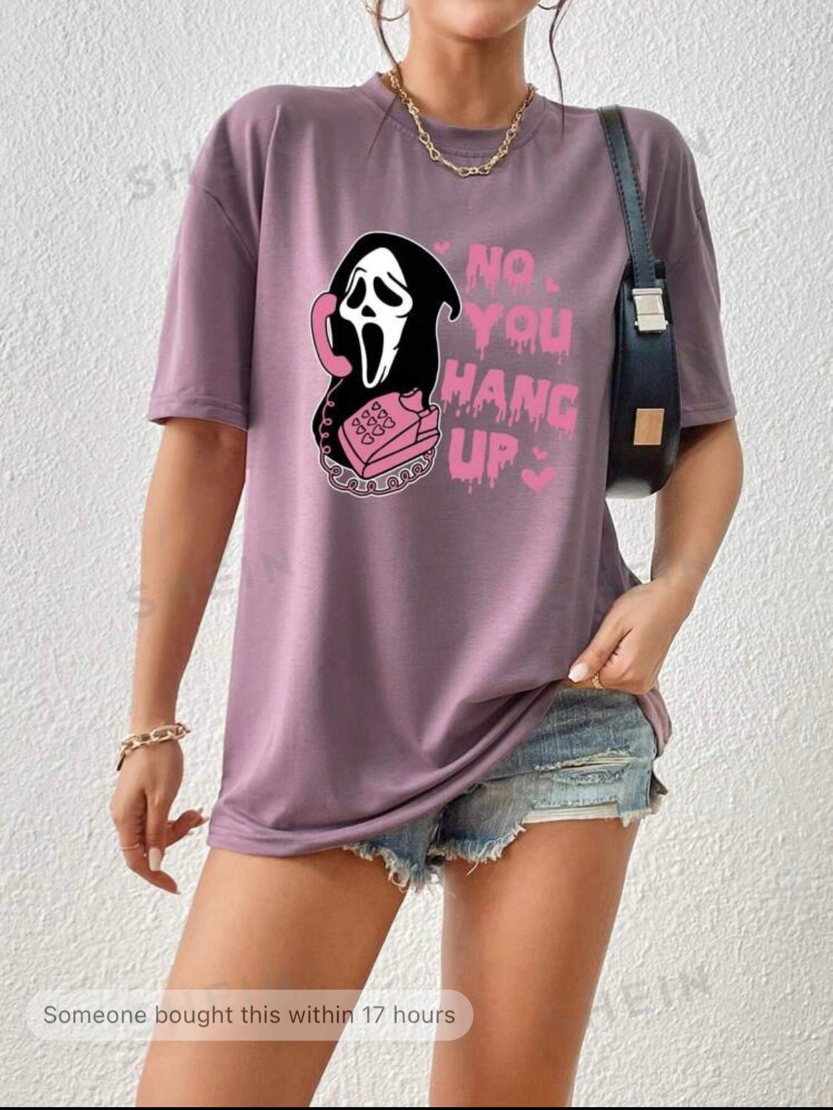 Ghost Slogan Printed Short Sleeve T-Shirt NO YOU HANG UP