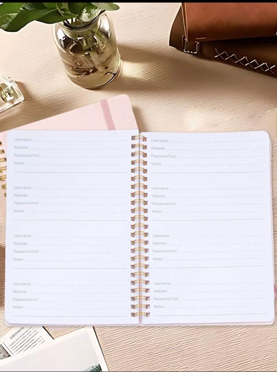 1 Password Book, English Address Book, Phone Book, Multi-Function Notebook,Pink Hardbound Business Office Notebook With Wrist Strap, Hardbound Password Book, 8.5 * 5.5 Inch Password Storage Device, For Internet Login, Website, User Name, Password