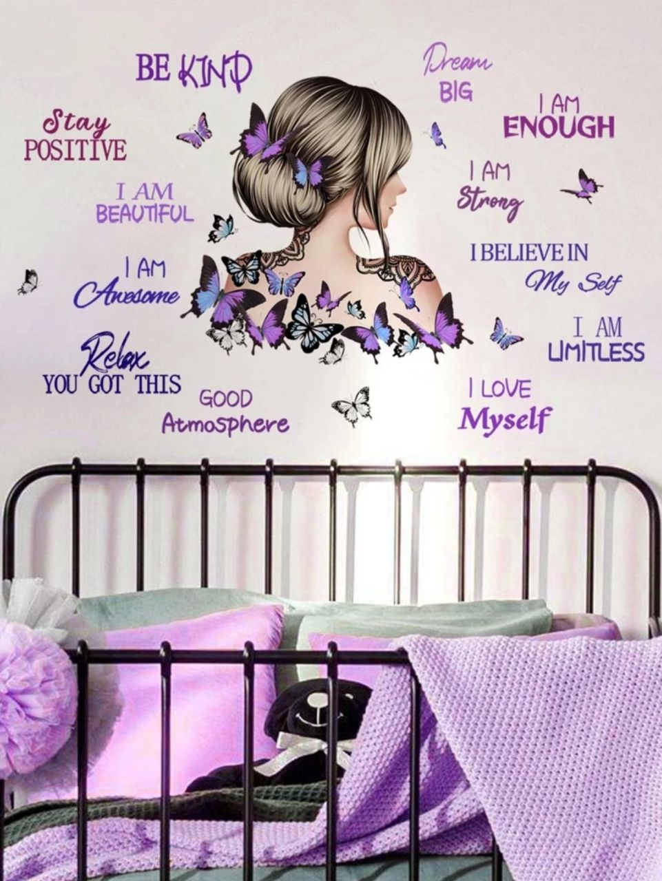 1pc PVC Wall Decal, Butterfly & Figure Graphic Wall Sticker For Home Wall Decor