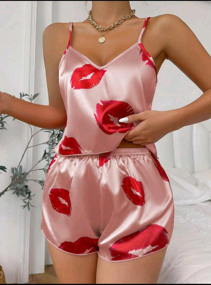 Lip Print Satin PJ Set