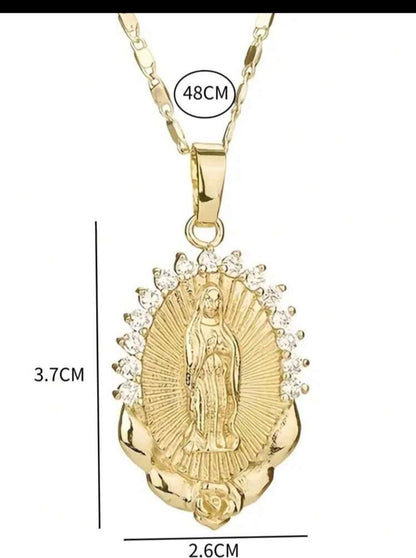 1pc Minimalist Unisex European Retro Virgin Mary Oval Pendant Necklace, Christian  Symbol Neutral Jewelry Accessory For Daily Wear