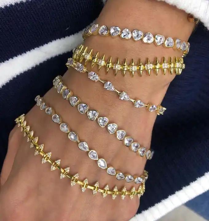 New Fashion Silver Gold Plated Luxury Jewelry Bling Iced Out 5A CZ Geometric Various Shaped Bezel Tennis Bracelet