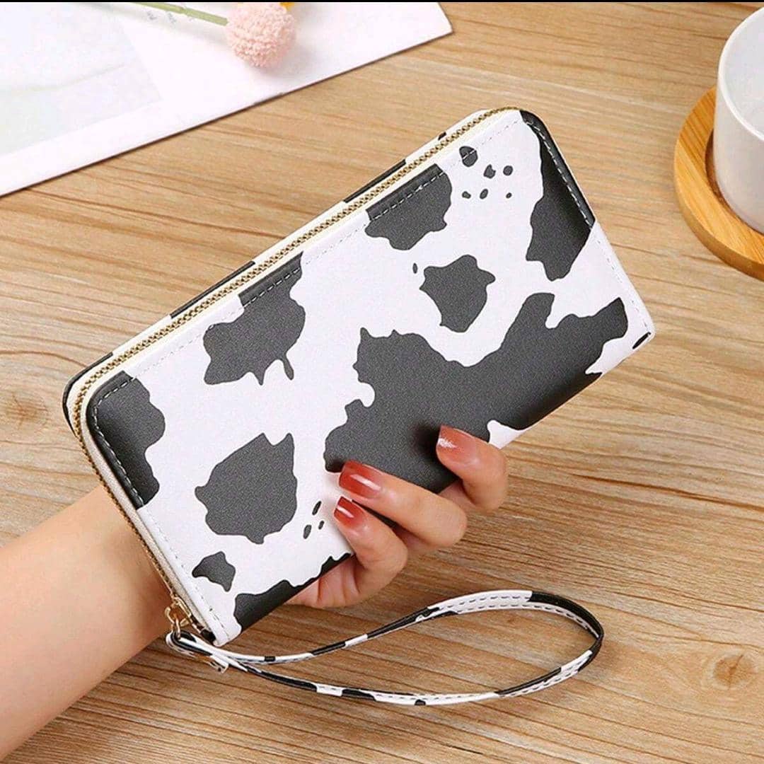 2024 Summer Multicolor Cow Pattern Multiple Compartment Long Wallet Cardholder Change Purse Clutch Bag Wristlet Wallet