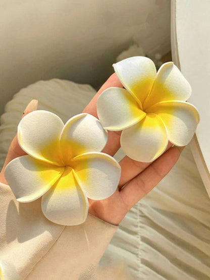 2pcs Women White Yellow Flower Decor Alligator Hair Clip Boho