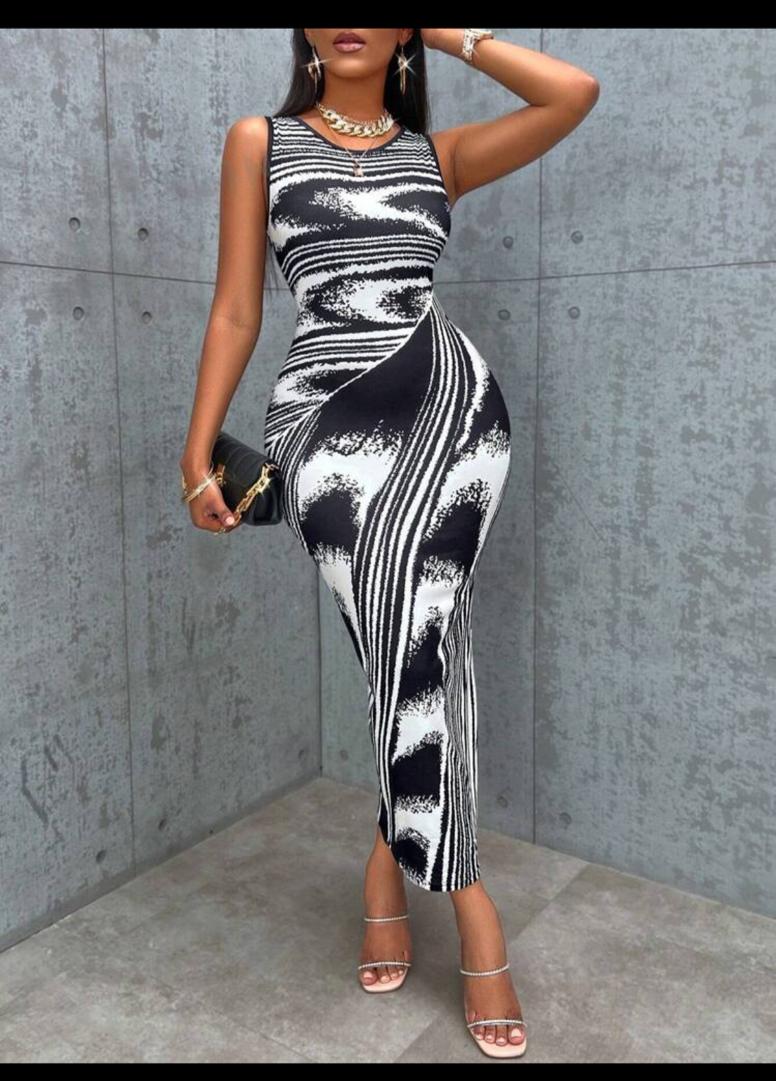 Slayr Striped & Brush Print Bodycon Dress