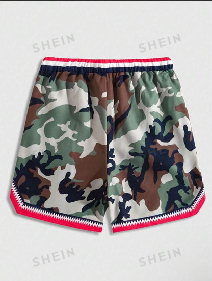 ROMWE Street Life Men's Drawstring Camouflage Letter Print Waist Fashionable Casual Shorts