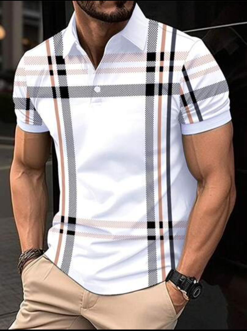 Manfinity Homme Checked Print Button Half-Open Short Sleeve Polo Shirt