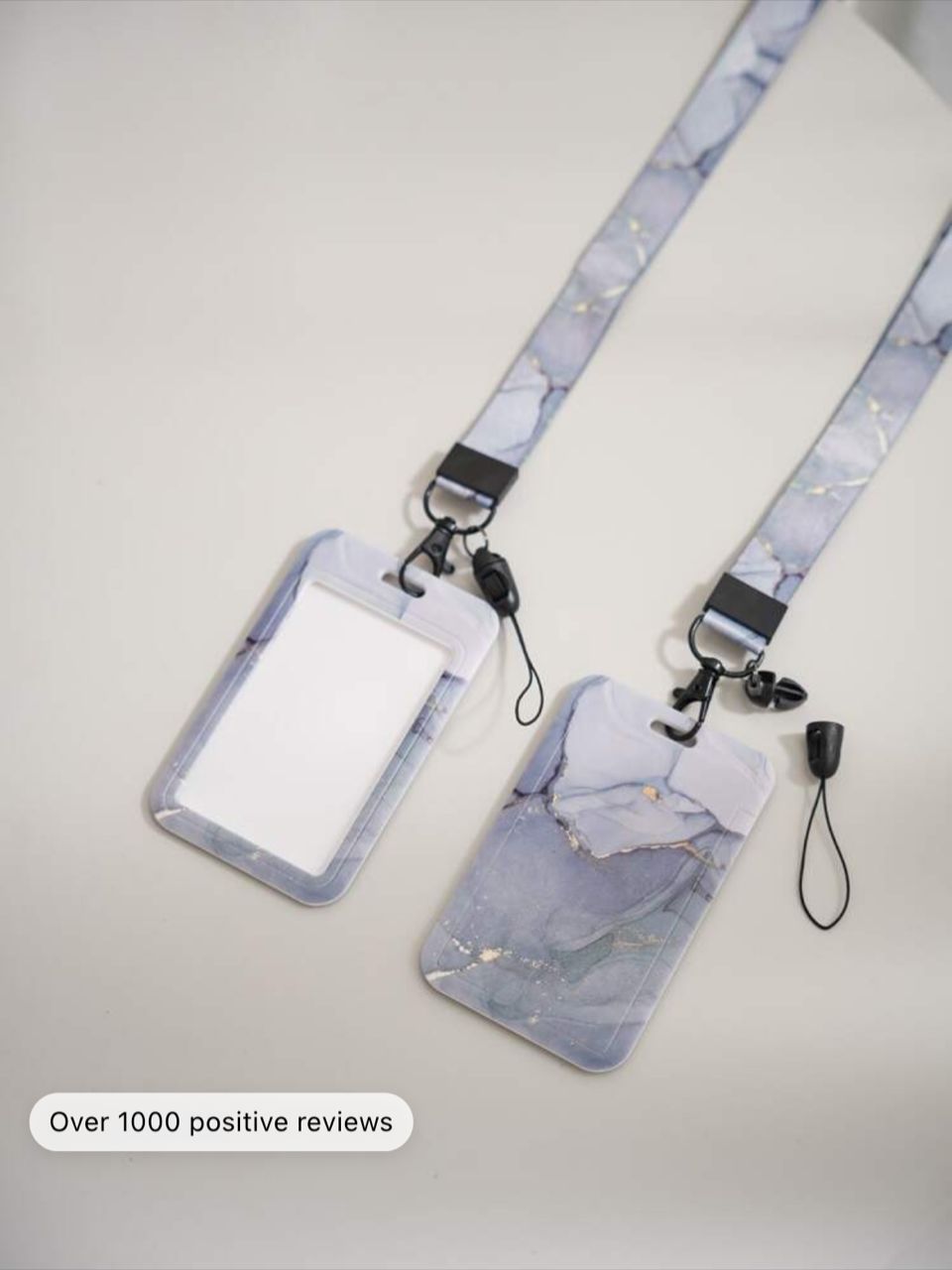 1pc Marble Pattern Card Cover With Lanyard