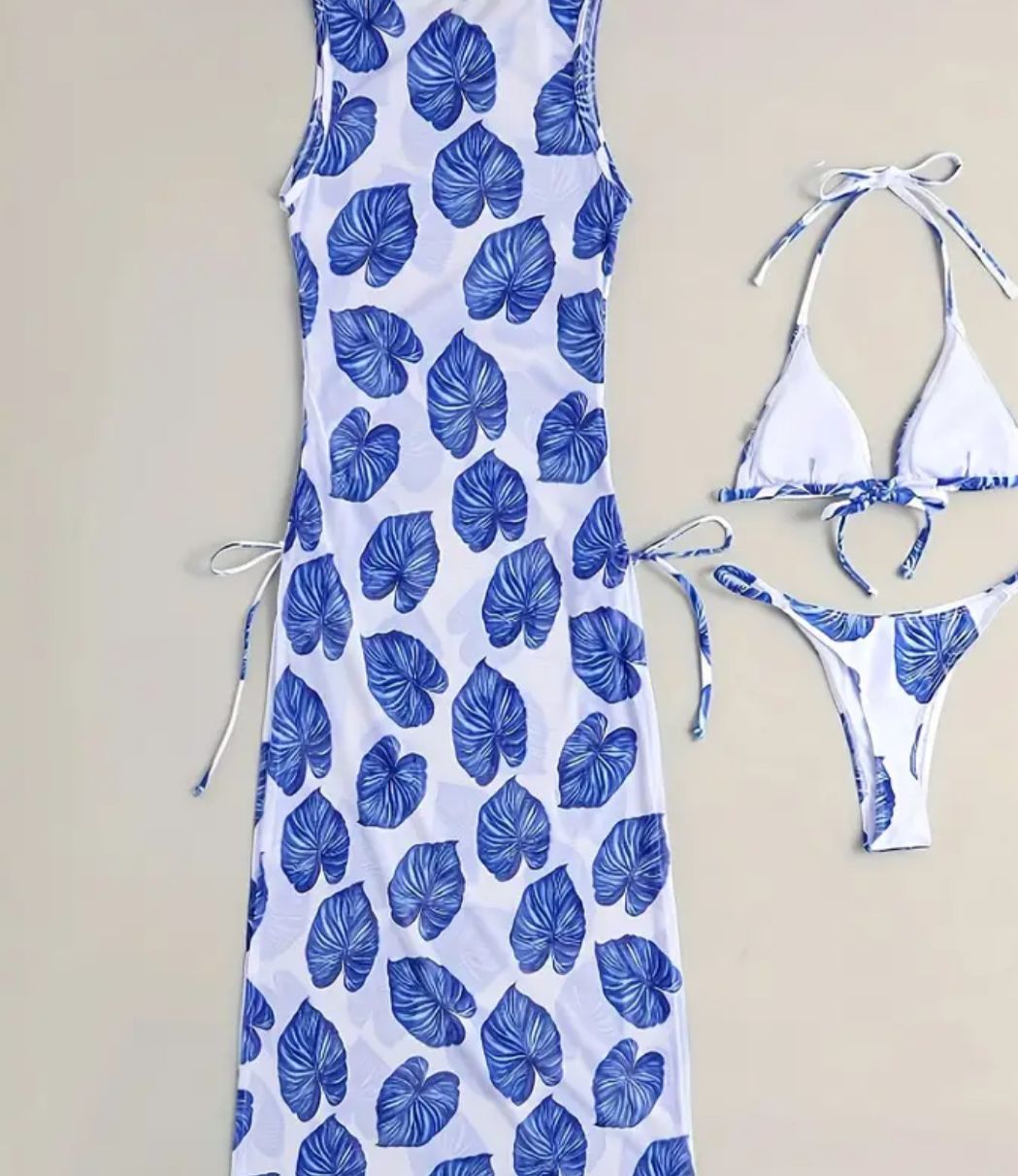 Ensemble de maillot de bain 3 pièces avec motif feuille