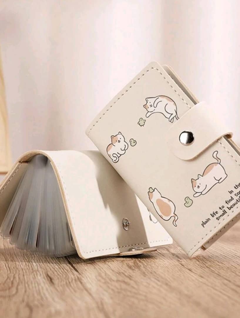 Simple Cartoon Cat Card Holder Wallet Cute Women Small Capacity ID Card Case High Capacity Multi Card Slot Cash Coin Pouch For Driver License