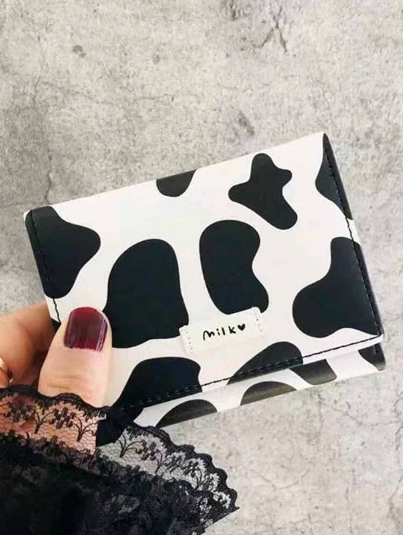 Cow Print Multi-Card Short Small Coin Purse Women's Mini Wallet Three Fold Wallet Japanese And Korean Version Card Bag Send Teachers To Send Mothers Send Female Friends Gifts Present.