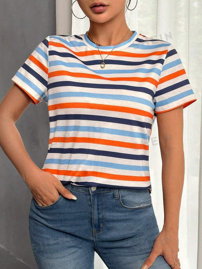 Frenchy Striped Print Round Neck Tee