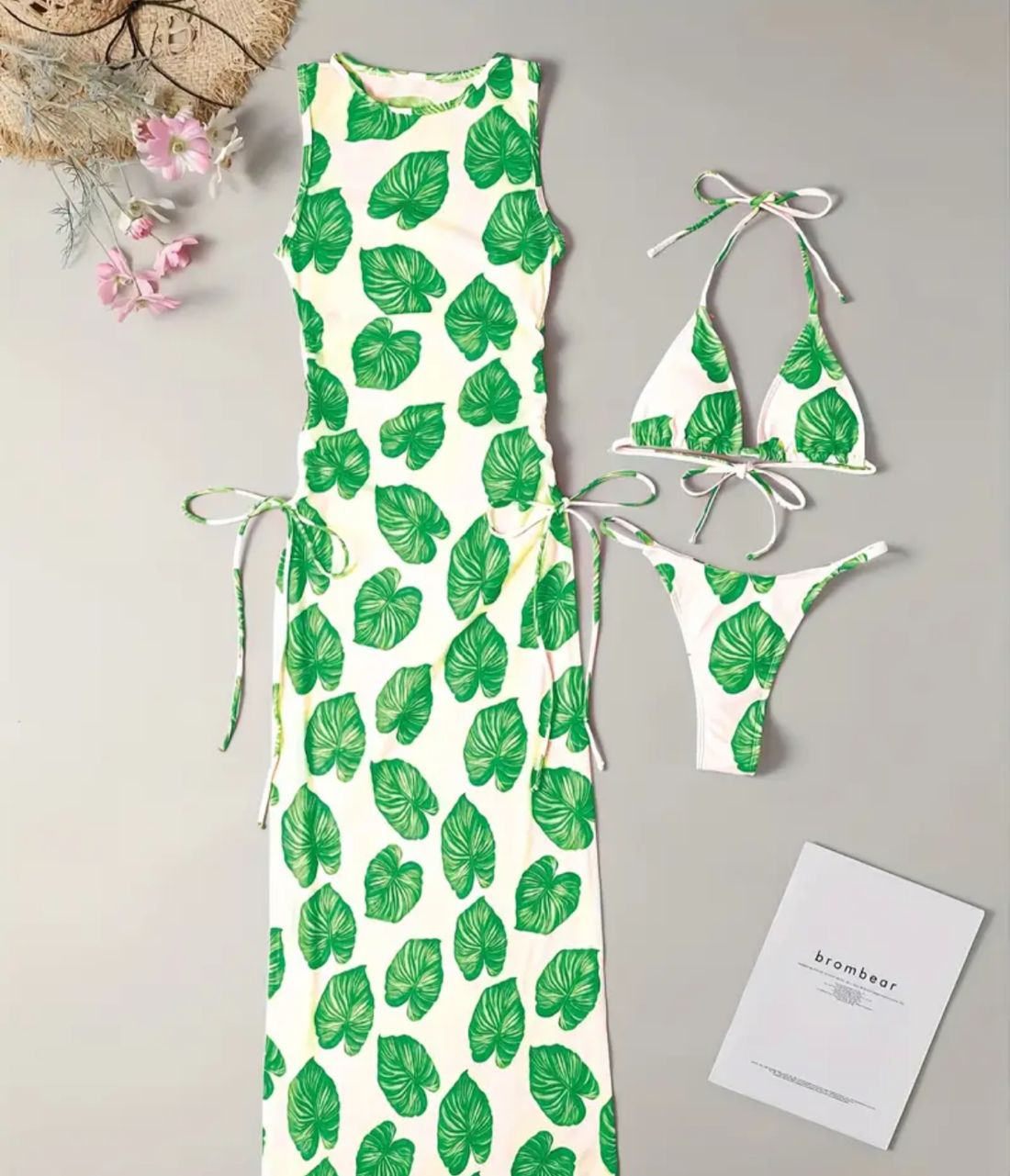 Ensemble de maillot de bain 3 pièces avec motif feuille