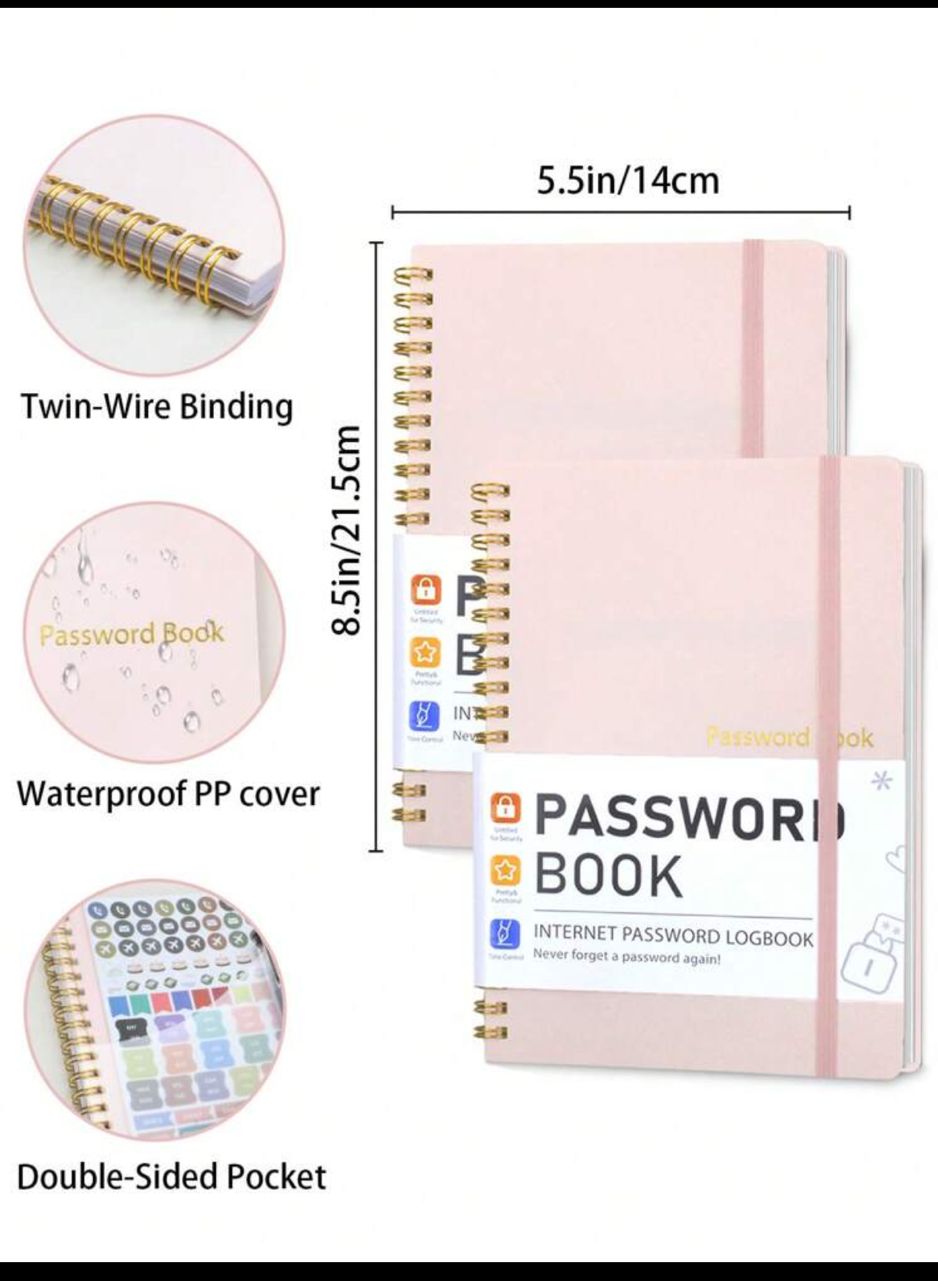 1 Password Book, English Address Book, Phone Book, Multi-Function Notebook,Pink Hardbound Business Office Notebook With Wrist Strap, Hardbound Password Book, 8.5 * 5.5 Inch Password Storage Device, For Internet Login, Website, User Name, Password