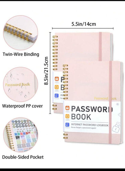 1 Password Book, English Address Book, Phone Book, Multi-Function Notebook,Pink Hardbound Business Office Notebook With Wrist Strap, Hardbound Password Book, 8.5 * 5.5 Inch Password Storage Device, For Internet Login, Website, User Name, Password