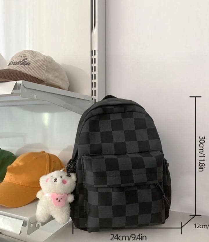 Waterproof,Lightweight Checkered Pattern Functional Backpack With Bag Charm School Bag For Graduate, Teen Girls,