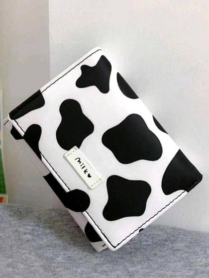 Cow Print Multi-Card Short Small Coin Purse Women's Mini Wallet Three Fold Wallet Japanese And Korean Version Card Bag Send Teachers To Send Mothers Send Female Friends Gifts Present.