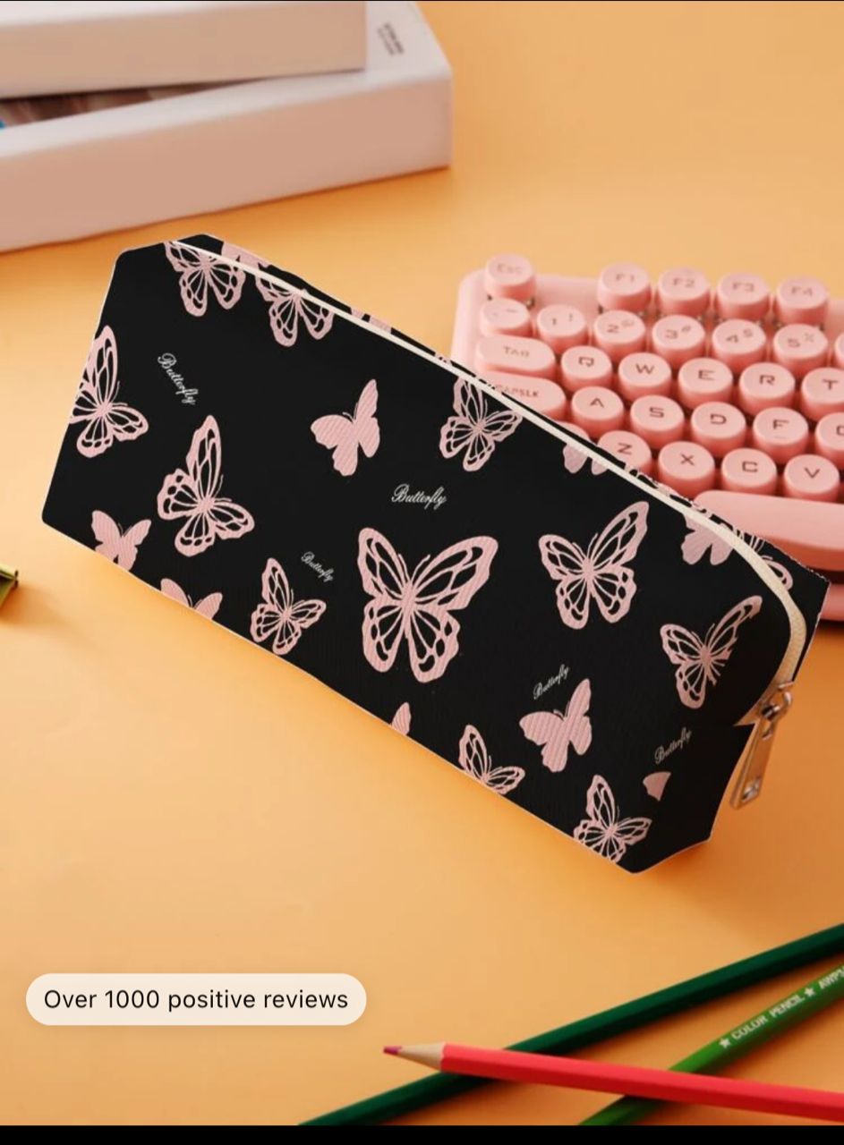 1pc Butterfly & Letter Graphic Pencil Case