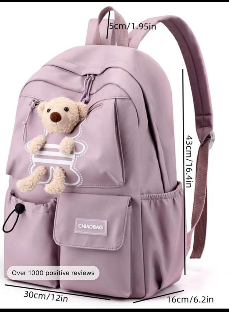 Casual Fashion Backpack Functional Backpack Letter Patch Decor Drawstring Front Functional Backpack With Bag CharmSchool Backpack,School BagLarge CapacityFor Teen Girls Women College StudentsBack To School,Middle School, High School, School Supplies,Backp