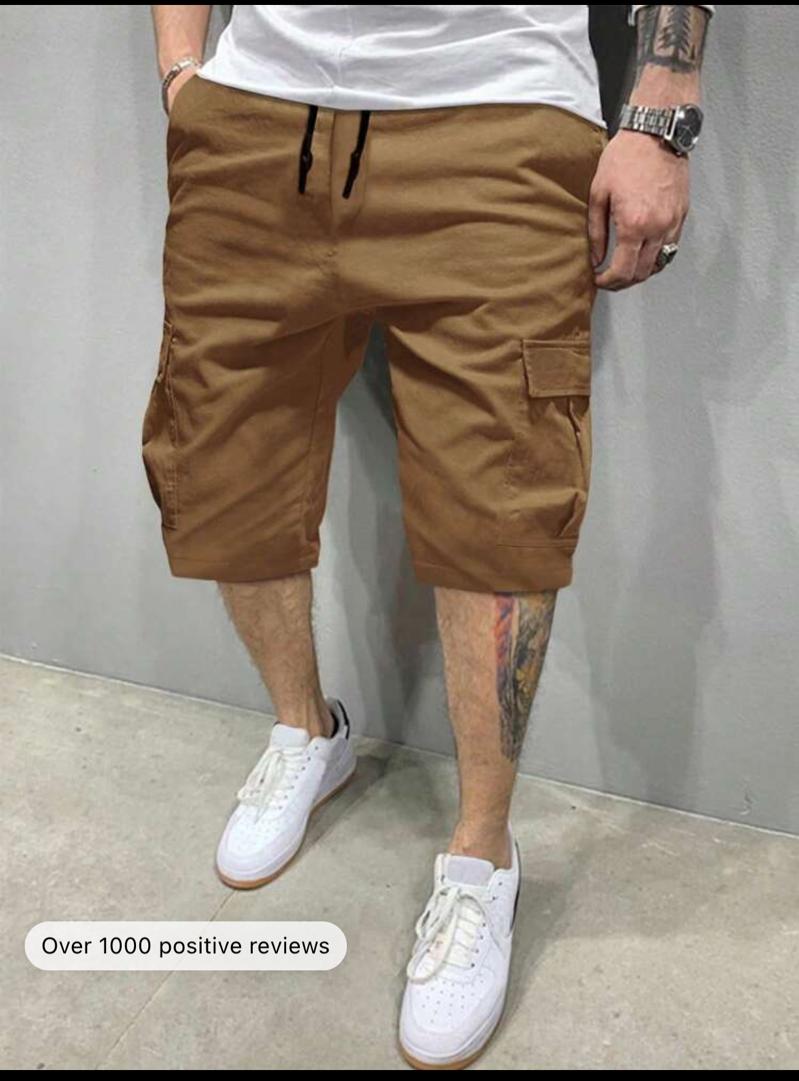 Manfinity Homme Loose Fit Men's Cargo Shorts With Flap Pockets And Drawstring Waist