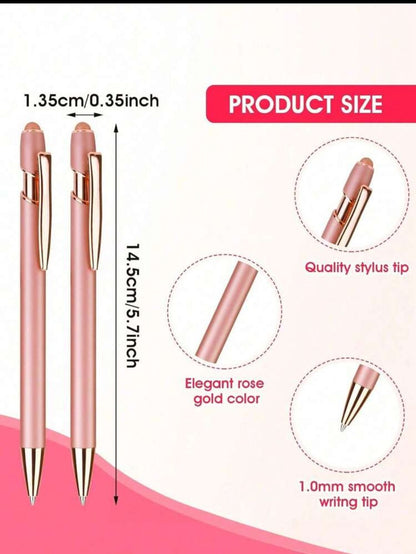 2/4/8/12pcs 2-In-1 Rose Gold Metal Stylus Ballpoint Pen With 1.0mm Black Ink For Touch Screen Devices