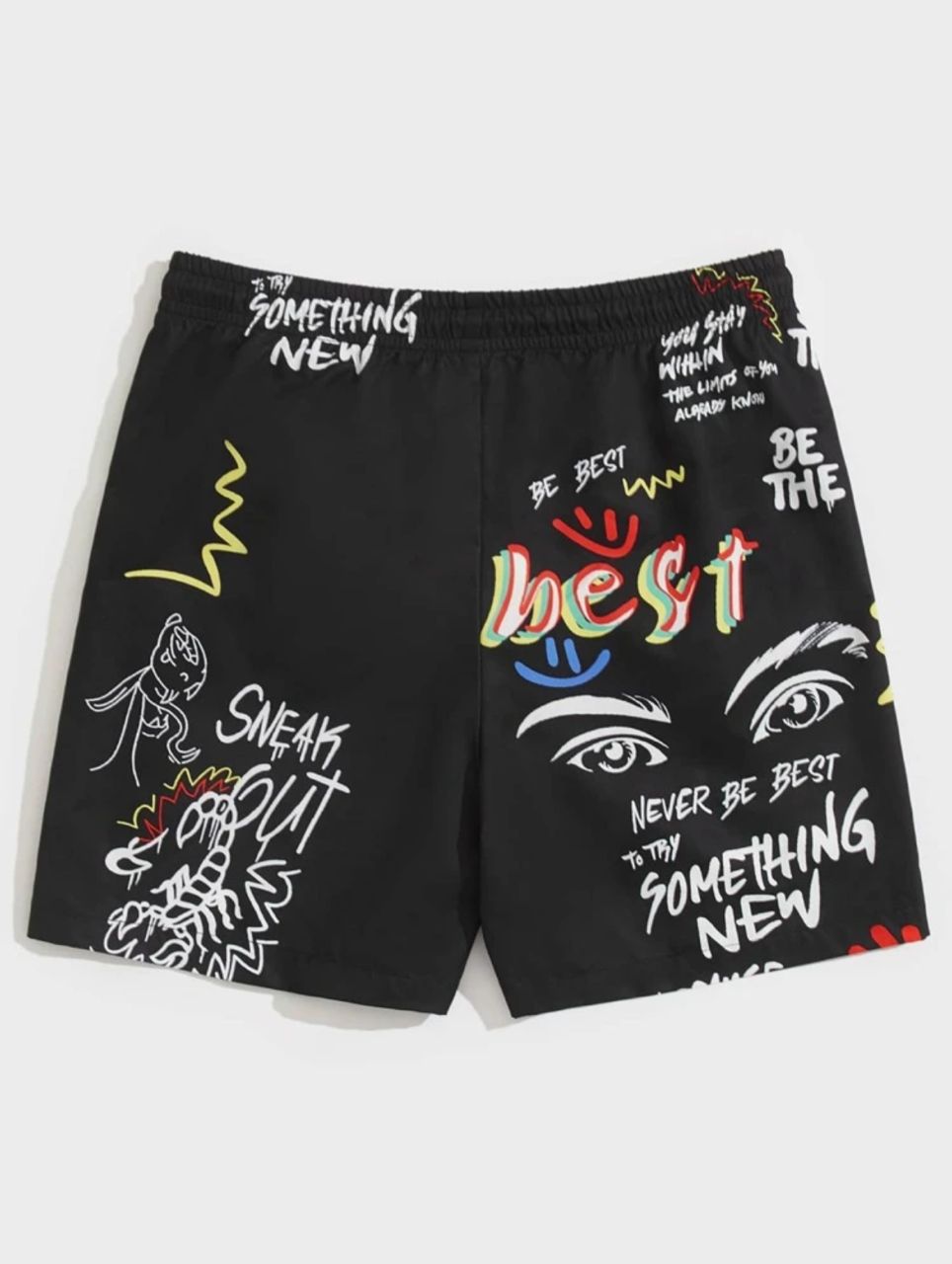 Manfinity EMRG Loose Fit Men's Slogan & Figure Graphic Print Drawstring Waist Shorts