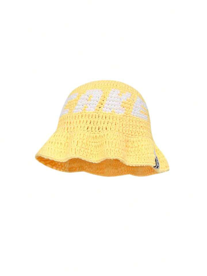 1pc Fashionable Handmade Crochet Knitted Bucket Hat With Letters For Women,School