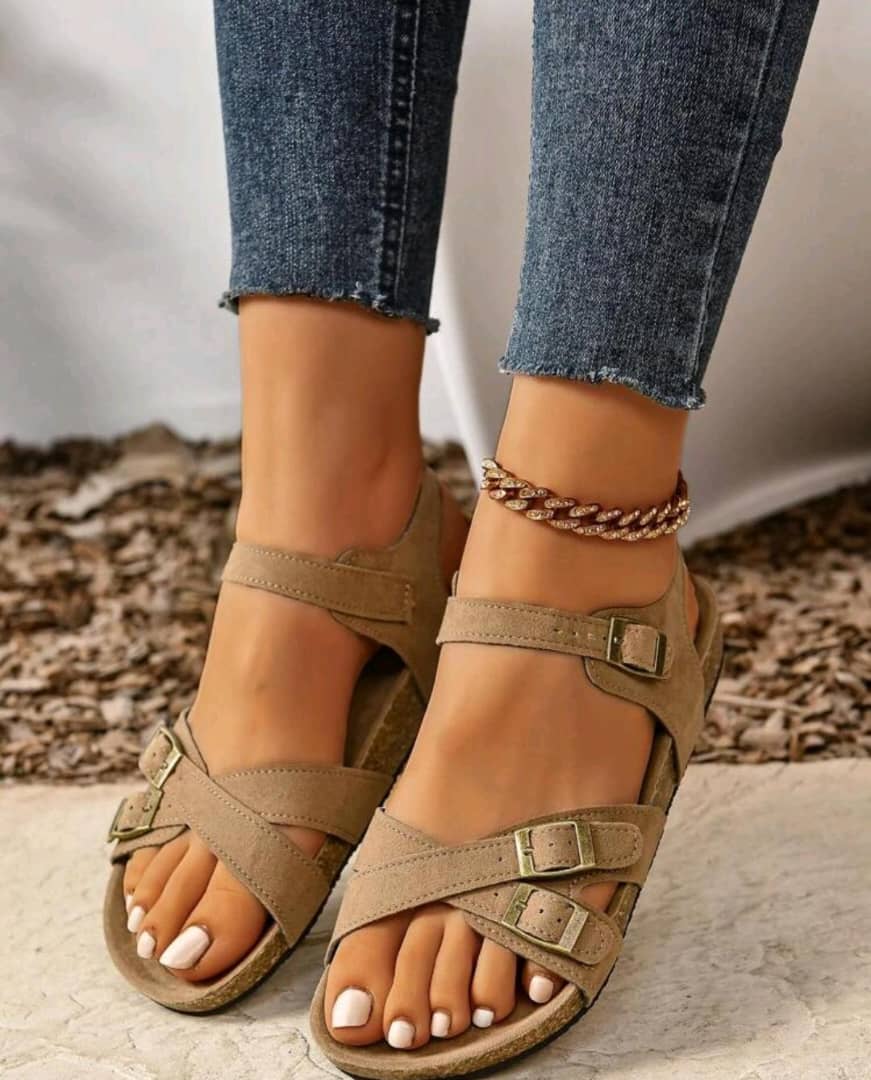 Summer New Style Slouchy Cork Bottom Fashionable Versatile Slip-On Sandals