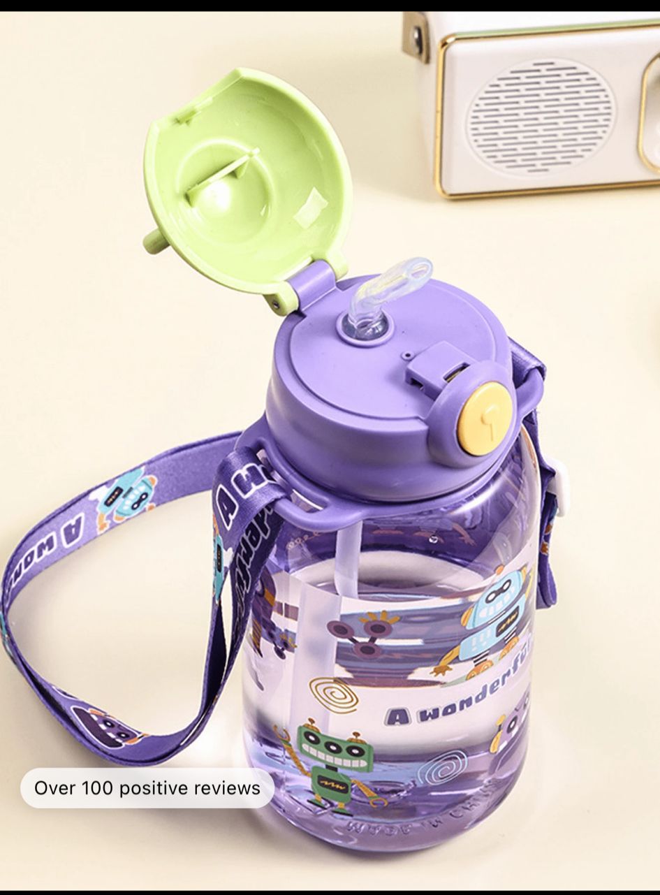 1pc Cute Cartoon Plastic Water Cup With Straw, Portable Drinking Cup With Grass, Suitable For Summer Outdoor Or School Use