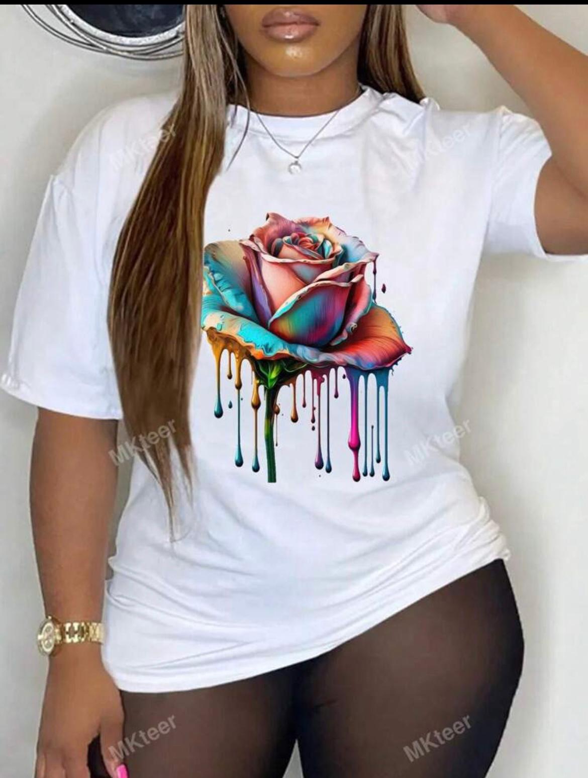 Black Queen Afro  Dripping Art Women's Plus Casual Tee T Shirt