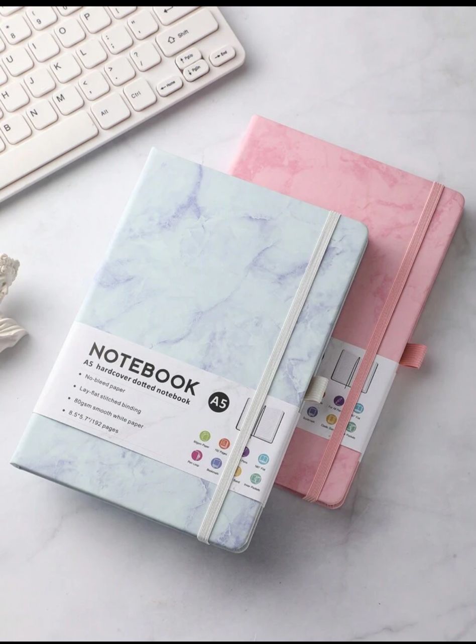 1pc A5 Marble Pattern Notebook With Strap, Without Pen