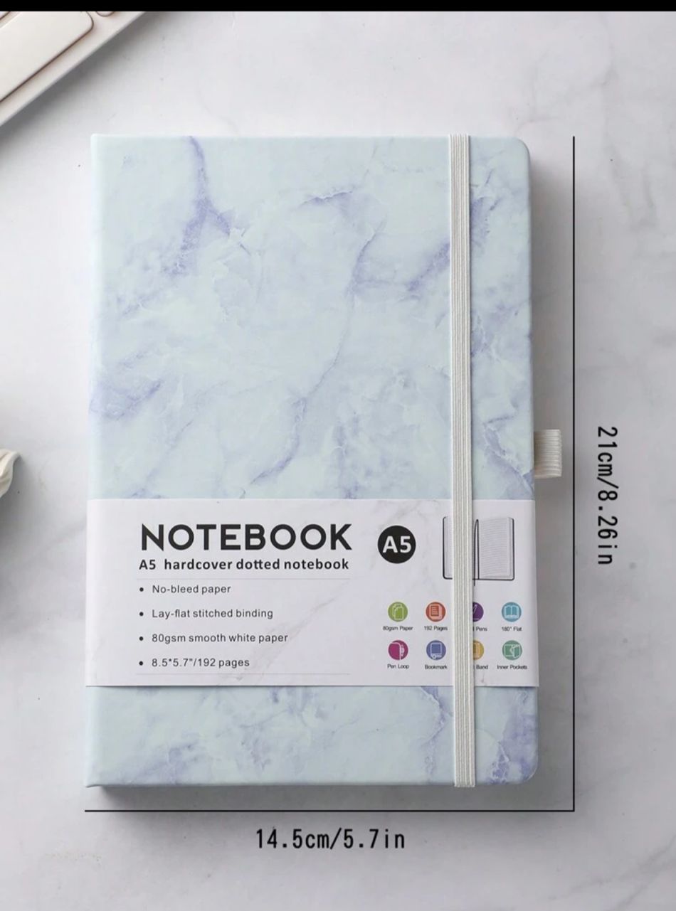 1pc A5 Marble Pattern Notebook With Strap, Without Pen