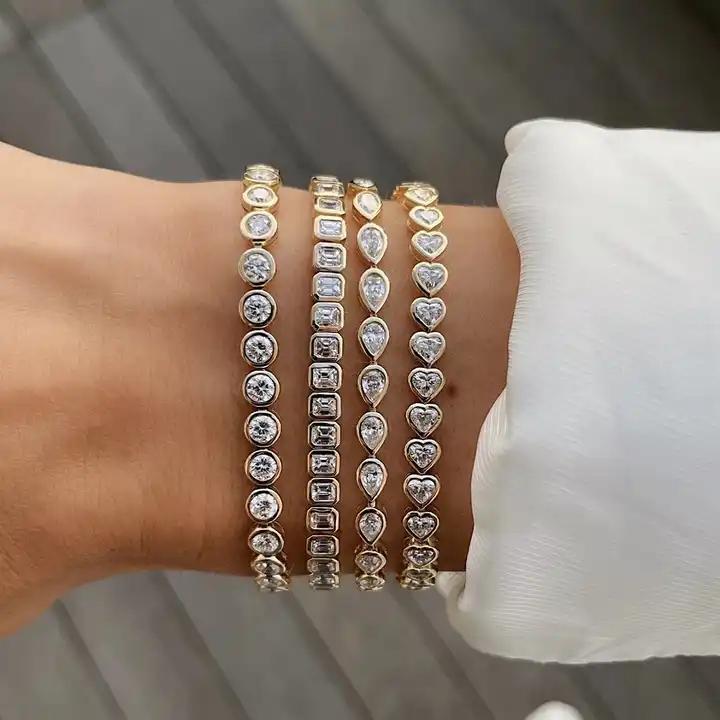 New Fashion Silver Gold Plated Luxury Jewelry Bling Iced Out 5A CZ Geometric Various Shaped Bezel Tennis Bracelet