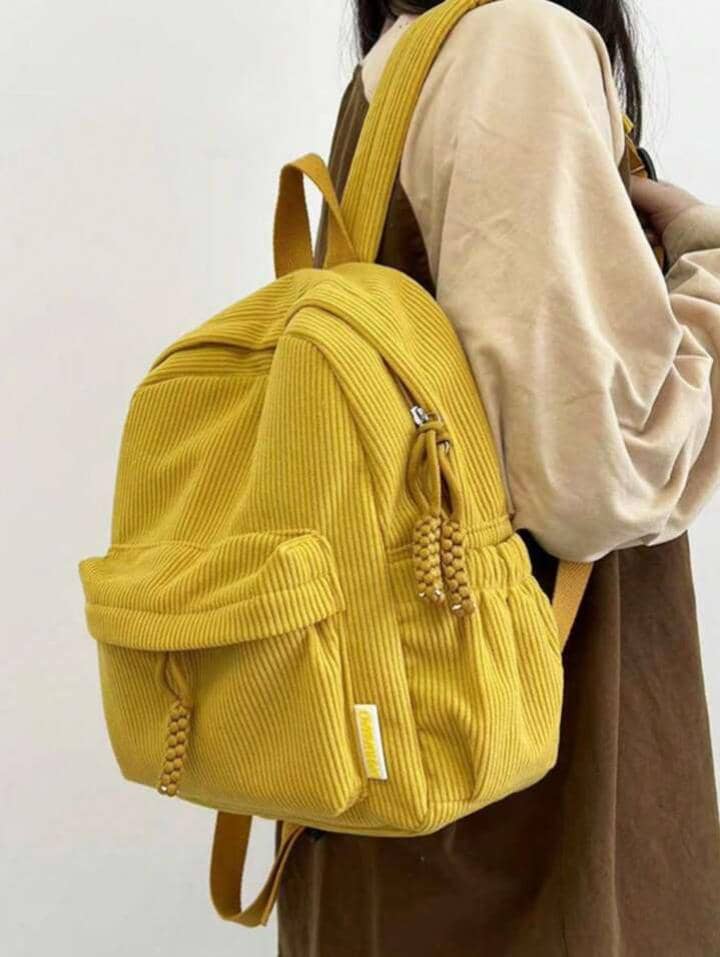 Small Backpack Corduroy Solid Color, Tready Backpack, Bag For School